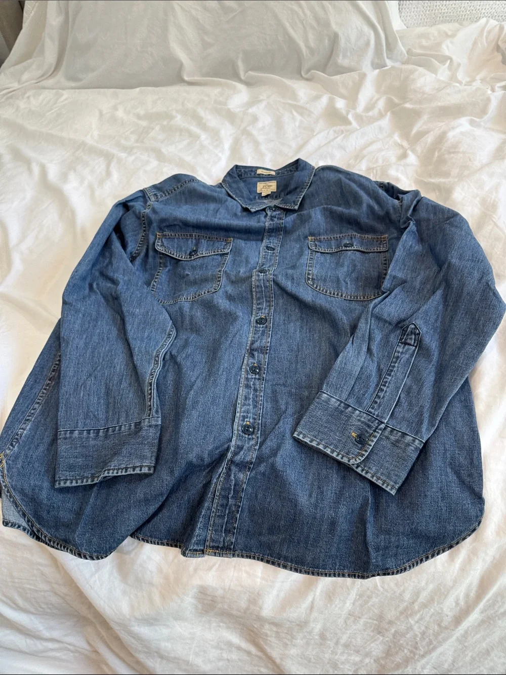J. Crew Blue Denim Casual Button-Down mid-Color blue Shirt